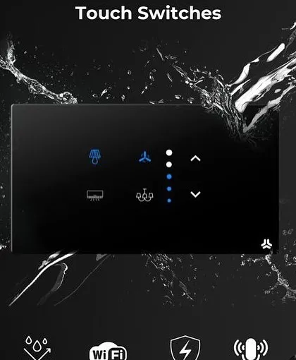 Built for modern life, our black glass touch switches are not only sleek but also durable. The waterproof and shock-proof design ensures safety and longevity, while the backlit icons make it easy to use even in the dark. Control lights, fans, AC, and even chandeliers from one central point.