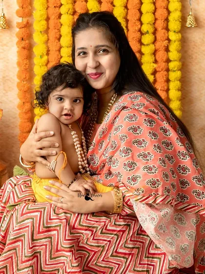 A loving portrait of a mother and her child during our Janmashtami themed shoot. Her expression of pure affection is what we aim to capture.