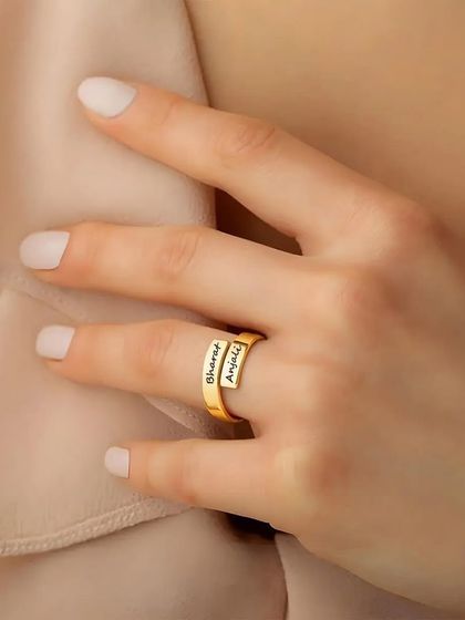 Another view of the couple name ring, showing how the names are clearly yet subtly displayed.