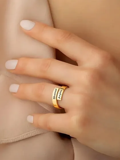 Another view of the couple name ring, showing how the names are clearly yet subtly displayed.