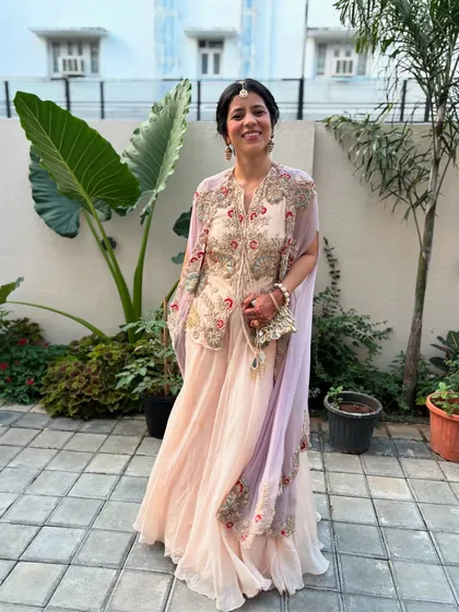 Dressed for the Phera ceremony in a beautiful sharara. This look is elegant and traditional, perfect for the main wedding event.