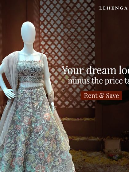 Your dream look, minus the price tag. This lehenga features beautiful multi-colored floral embroidery, offering a delicate and elegant style for sangeet, engagement, or day weddings.