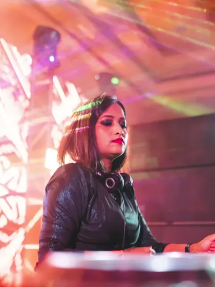 In the zone at The Ritz-Carlton, Bangalore. This shot captures my focus while playing for a massive event with an all-female lineup. I bring a professional setup and a deep library of tracks, perfect for high-end events and festivals that demand quality sound.
