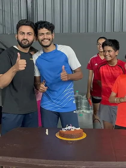 We love celebrating milestones together, on and off the court. Here we are surprising our fantastic coach, Muthu Surya, for his birthday with our junior batch cheering him on.