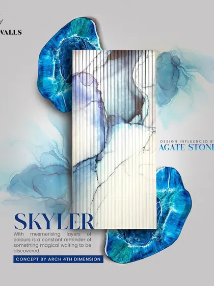 This 'Skyler' wall panel is inspired by the exquisite layers of an Agate stone. The concept, by Arch 4th Dimension, evokes wonder and delight with its mesmerizing colors and textures.