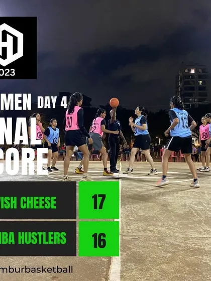 A final score graphic from Day 4 of Hooplah 2023 women's action.
