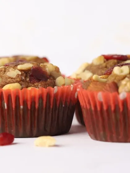 A closer look at my healthy cupcakes packed with dry fruits. They are a perfect snack for anyone looking for a diabetic-friendly or simply healthier dessert option.