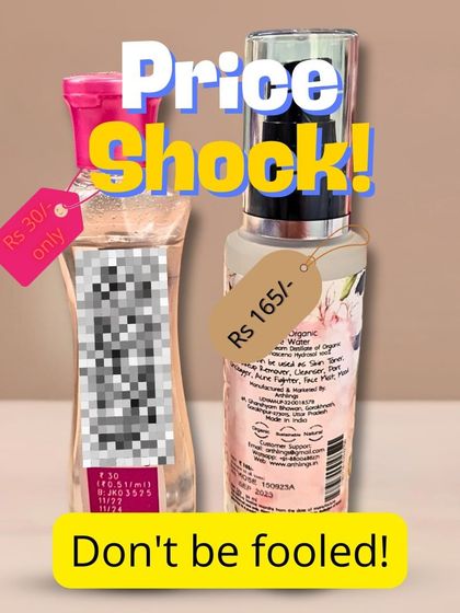 Don't be fooled by a low price tag. This image compares a cheap, chemical-filled product with our pure, natural, and multi-purpose rose water.