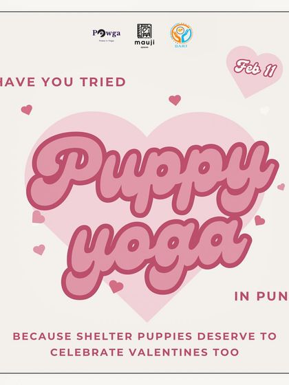 Our Valentine's special puppy yoga event in Pune, because shelter puppies deserve to celebrate love too.
