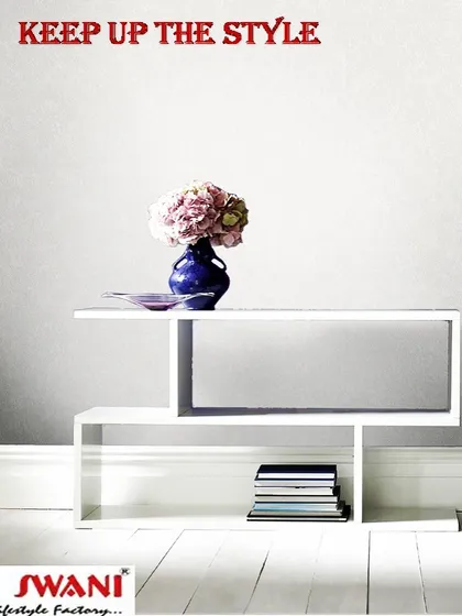 Keep up the style with this minimalist console table. Its clean, asymmetrical design provides a modern surface for decor and a lower shelf for books, making it a functional and chic addition to any room.
