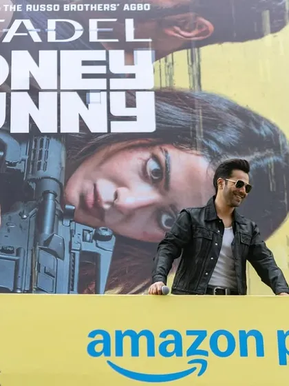 Capturing the energy of a live event means being in the right place at the right time. Here's Varun Dhawan during the poster launch for Amazon Prime's 'Citadel Honey Bunny', a shot that freezes the excitement of the moment.