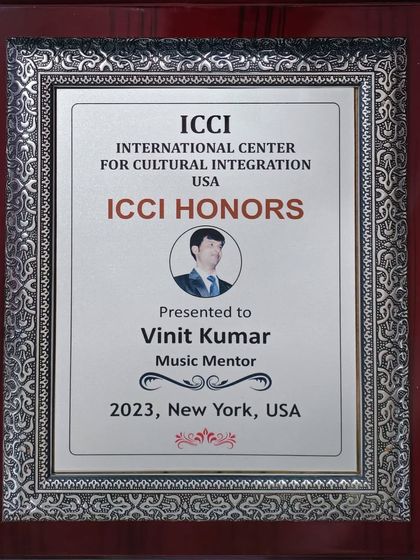 I was deeply honored to be awarded the title of "Music Mentor" by the International Center for Cultural Integration (ICCI), New York, USA. I am grateful for this recognition and thank my students and supporters for being part of this journey.