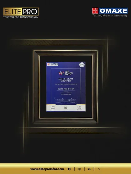 The 'Minister of Growth' certificate awarded to us by Omaxe. This title acknowledges our outstanding contribution and consistent performance in driving sales and growth.
