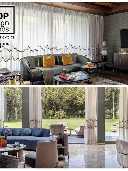 This award-winning renovation project, recognized by the Loop Design Awards, transforms a dated space into a modern haven. The custom embroidered curtains add a unique, flowing design element that connects the room to the nature outside.