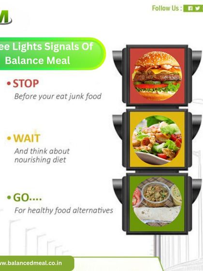 Think of your food choices like a traffic signal. We encourage you to stop before eating junk food, think about a nourishing diet, and go for a healthy alternative like Balanced Meal. It's a simple rule for better health.