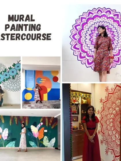 This collage showcases the variety you can learn in my Mural Painting Mastercourse. I teach everything from vibrant abstract designs and large floral pieces to intricate mandala murals, giving you the skills to transform any space.