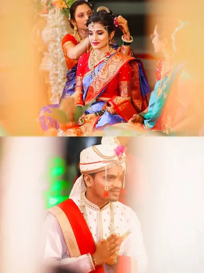 Candid moments of the bride and groom during their wedding ceremony, captured through a soft foreground for an intimate feel.
