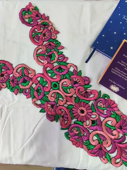 This intricately embroidered neckpiece is a fantastic gift or a treat for yourself. It's a simple and affordable way to practice sustainable fashion by upgrading a piece you already own. Just attach it to a plain kurta for an instant makeover.