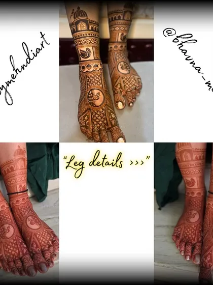 Intricate bridal leg mehndi details. We ensure every part of the bridal design, from hands to feet, is perfectly executed with beautiful motifs like peacocks.