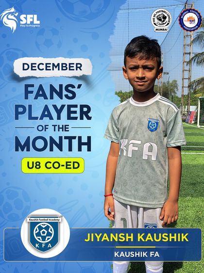 Jiyansh Kaushik earned the title of December Fans' Player of the Month for the U8 Co-Ed category. A fantastic achievement for one of our youngest stars.