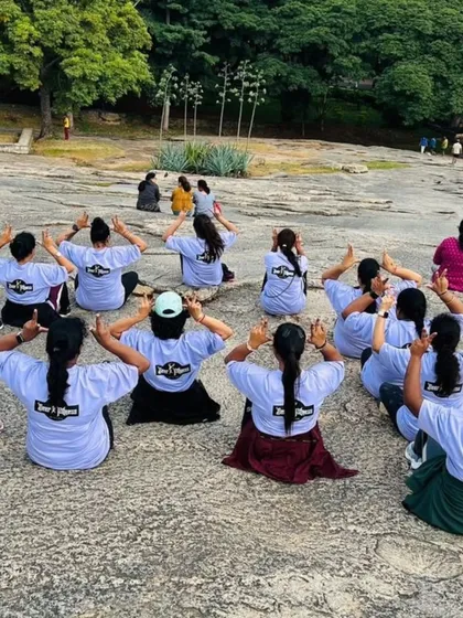 Our members showing off their Deer Fitness t-shirts during an outdoor yoga and relaxation session.
