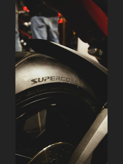 The Pirelli Supercorsa tire on a Ducati Panigale V4, ready for some serious grip.