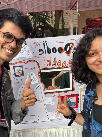 Me and my collaborator at our first art stall. It was an amazing opportunity to talk to people about my art and workshops.