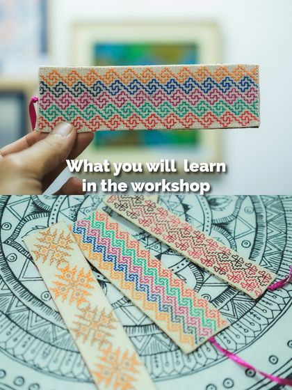 This is what you will learn to create in my Kasuti workshop. We start with the basic stitches and guide you step-by-step to create your own beautiful hand-embroidered bookmark.