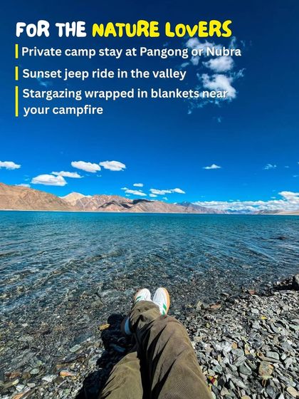 For nature lovers, a private camp stay by Pangong Lake is pure magic. Imagine stargazing with a campfire keeping you warm. This is the Ladakh experience we offer.