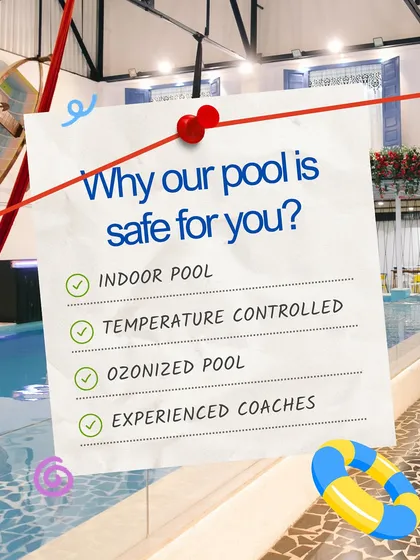 Your safety and comfort are my top priorities. Our pool is indoors, always warm, purified with a gentle ozone filter, and all sessions are guided by my team of experienced coaches. It's a space where you can truly relax and feel confident in the water.