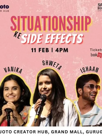 A poster from "Situationship ke Side Effects," a special show where I collaborated with the amazing storyteller Shweta Singh. I love fusing my music with spoken word and poetry to create unique and memorable live experiences.