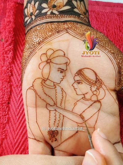 A work-in-progress shot of a varmala ceremony portrait. This shows the initial line work before the shading and filling details are added.