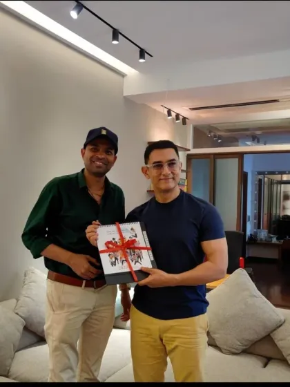 Presenting the special edition calendar to Aamir Khan ji at his residence.