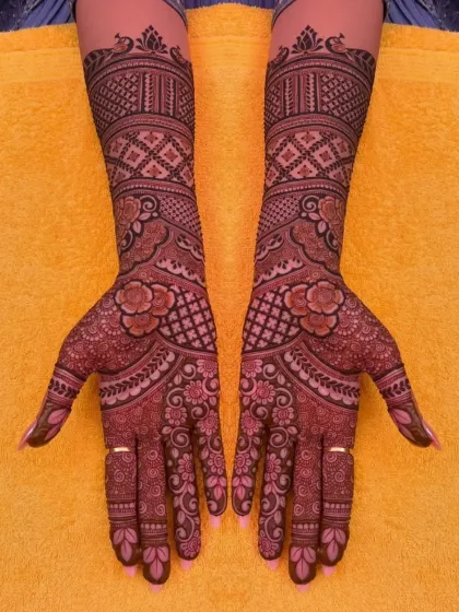 The proof is in the color. This is the rich, dark, and long-lasting stain you can expect from my all-natural, organic henna. No chemicals, just beautiful, deep color for your special occasion.