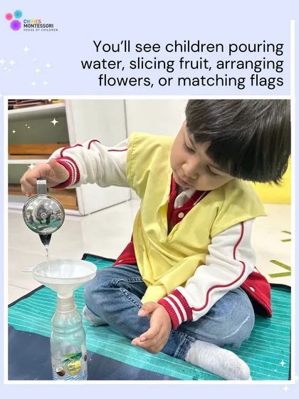 Practical life activities, like pouring water, are fundamental to our curriculum. These simple, purposeful tasks help children develop concentration, fine motor skills, and a deep sense of accomplishment.