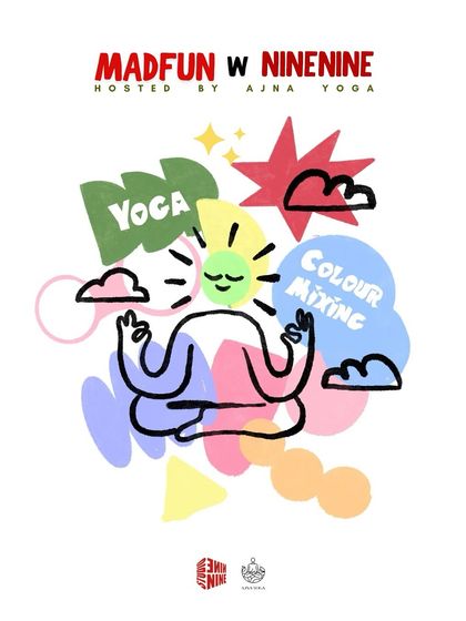A fun and colorful illustration that captures the spirit of my "MaDFun" workshops, where we blend yoga, color mixing, and pure creative joy.
