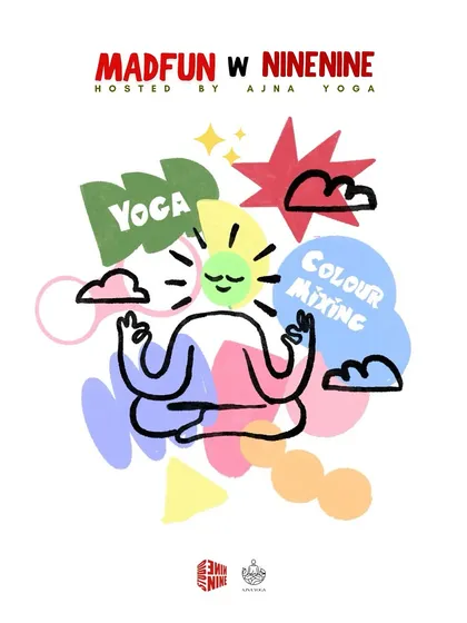 A fun and colorful illustration that captures the spirit of my "MaDFun" workshops, where we blend yoga, color mixing, and pure creative joy.
