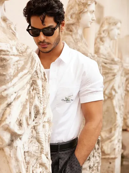 Ishaan Khatter looking thoughtful between shots. My makeup work is designed to be durable and look great in any lighting condition, from bright sun to shade.