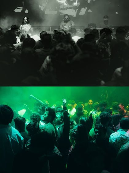 A creative edit of photos from a night at Gypsy Tower, capturing the energy in black and white and color.