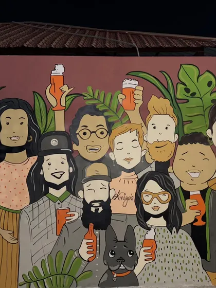 For this project, I created a fun, illustrative mural of people enjoying a drink. This is the finished piece, full of character and good vibes.