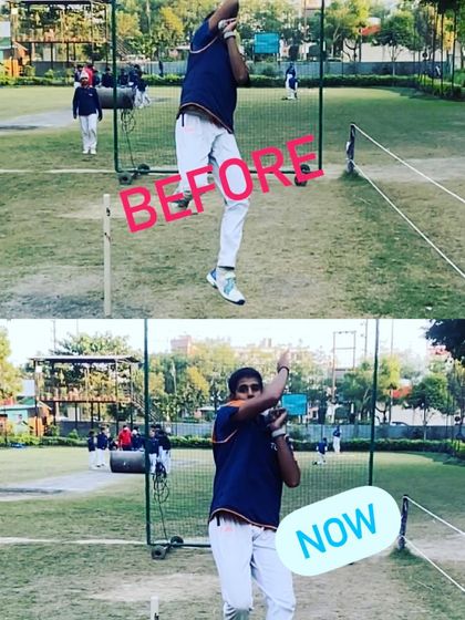 Before and after. By working on his jump and alignment, this bowler has developed a much more stable and powerful action, as seen in this comparison.