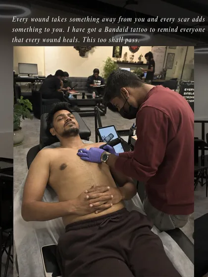 "I have got a Bandaid tattoo to remind everyone that every wound heals. This too shall pass." The tattoo process for a simple yet powerful symbol of healing.