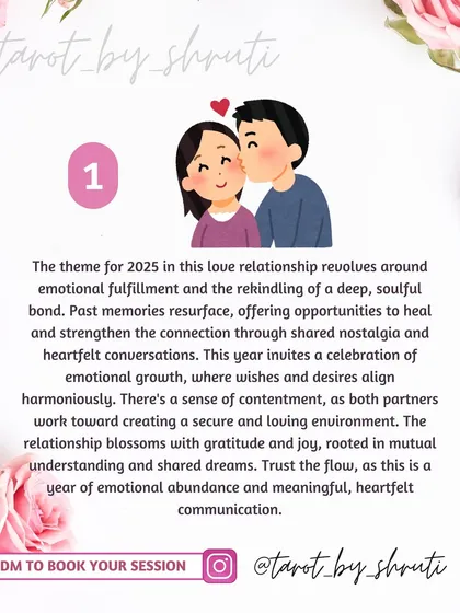 A look ahead at the theme of your love relationship in 2025. This reading explores whether the year will bring emotional fulfillment, resilience and empowerment, or another significant theme.