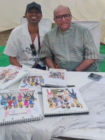 At my exhibition stall during the Timeless Ayodhya Festival with a visitor.