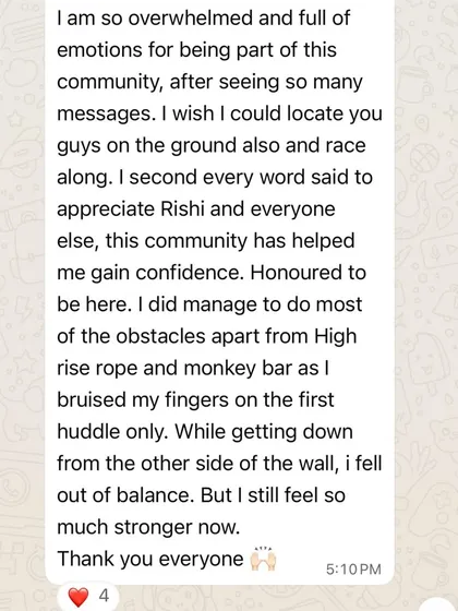 "This community has helped me gain confidence." A heartfelt message from a student after the Devil's Circuit race, thanking the coaches and community for their support.