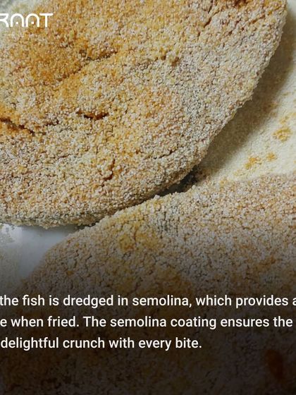 Next, the fish is dredged in semolina, which provides a crispy texture when fried and a delightful crunch with every bite.