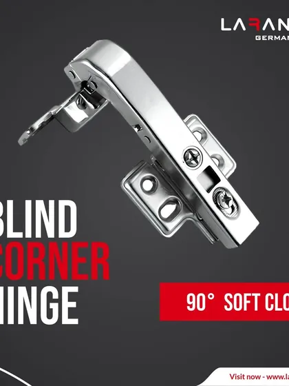 My blind corner hinge offers a 90-degree soft-close action, perfect for seamless operation in tricky corner cabinets. It blends functionality and style.
