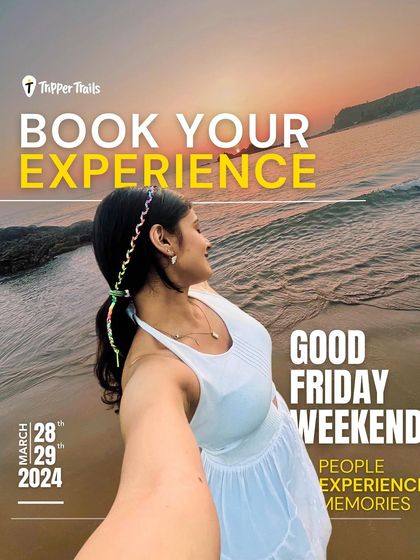 Book your experience for the long weekend. A woman takes a selfie on a beautiful beach, inviting you to make the most of your holidays by joining one of my trips.