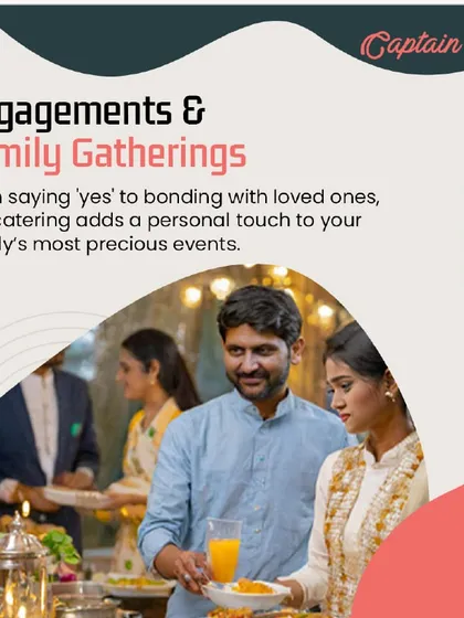 From saying 'yes' to bonding with loved ones, my catering adds a personal touch to your family's precious events. This graphic, showing a couple at a buffet, is perfect for engagements and family gatherings.