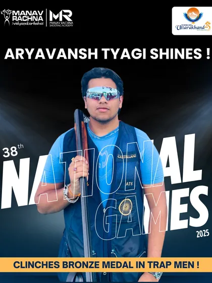 Celebrating Aryavansh Tyagi's Bronze Medal win in Trap Men at the 38th National Games. His impressive qualification score and final performance reflect our academy's competitive edge.